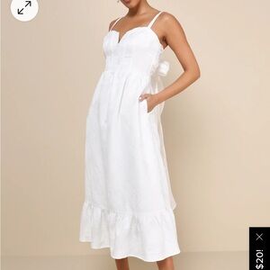 Lulus White Floral Jacquard Midi Dress with Pockets
